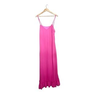 Line and Dot Pink Ruffle Hem Maxi Dress V-Neck Spaghetti Strap Womens Size M NEW